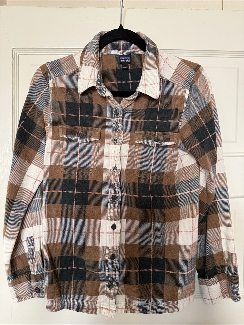 Patagonia Brown and Cream Plaid Button-Down Shirt
